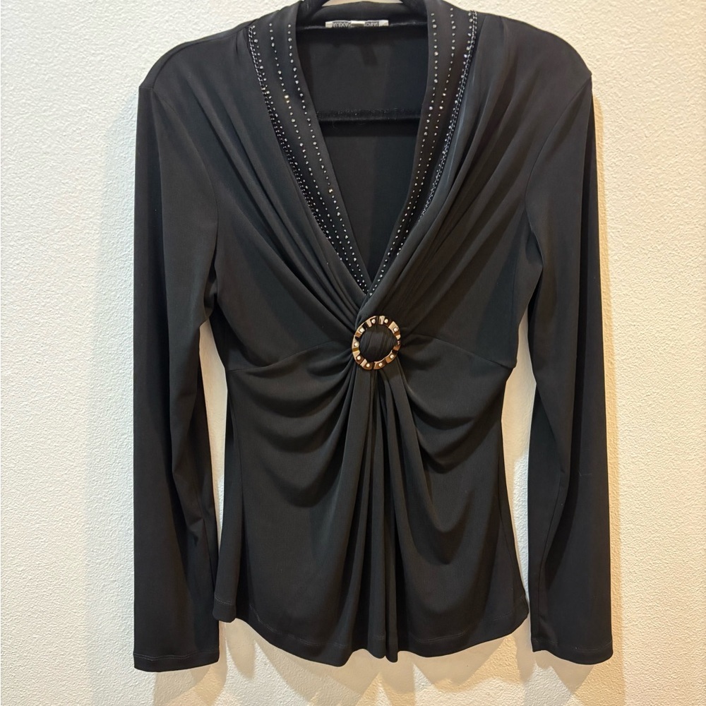 Alexandra Rosati Y2K Black Rhinestone Ring Top Size L whimsigoth going out top